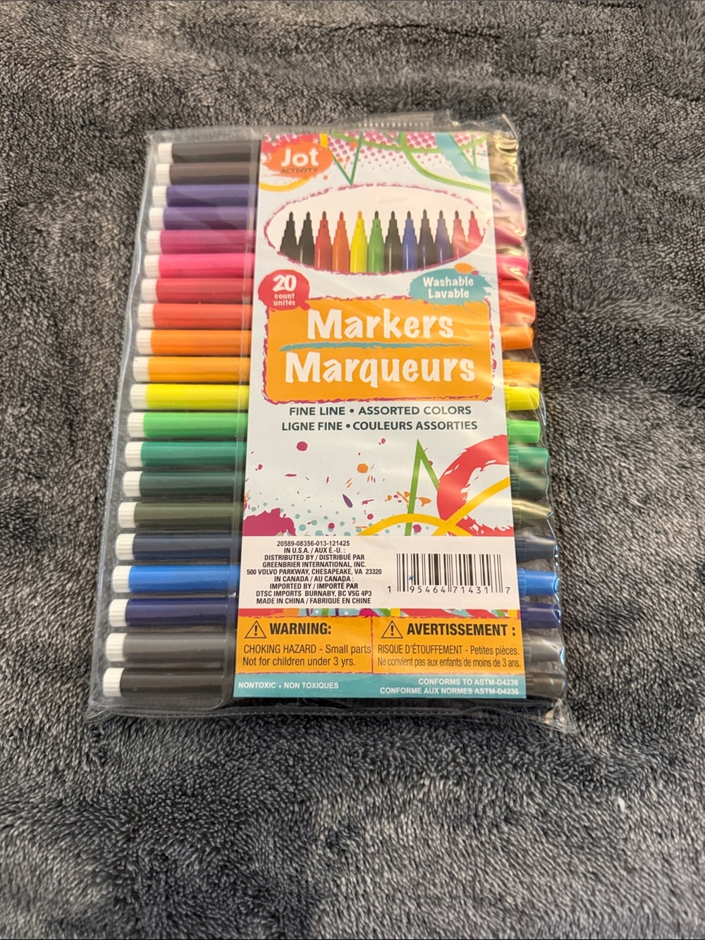 Washable Fine Line Markers - Assorted Colors (20 Pack)